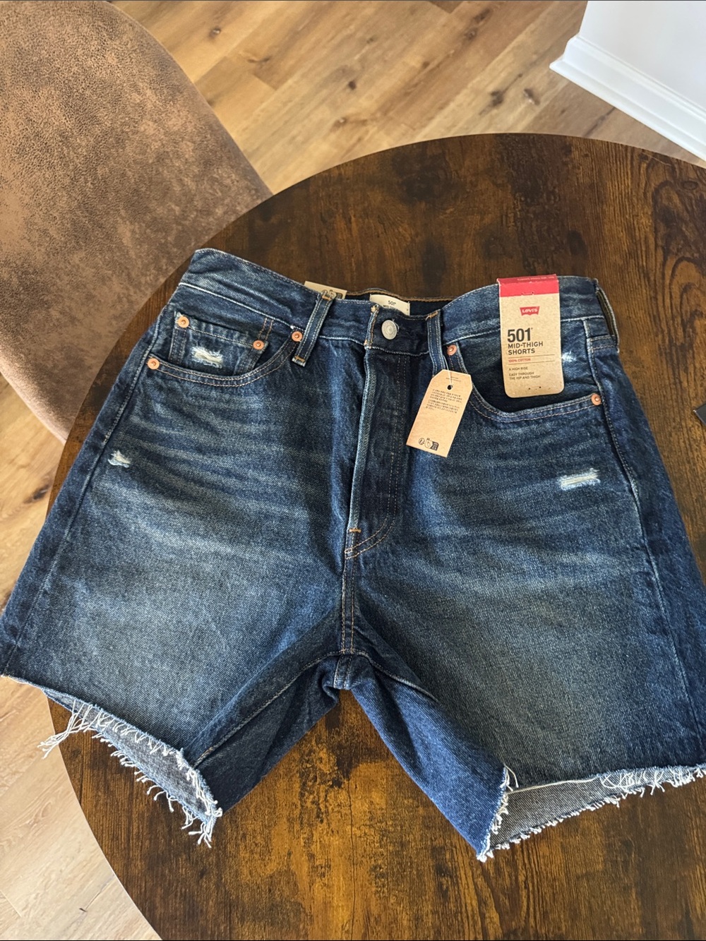 Levi's Dark Blue Distressed Cutoff 501 Jean Shorts